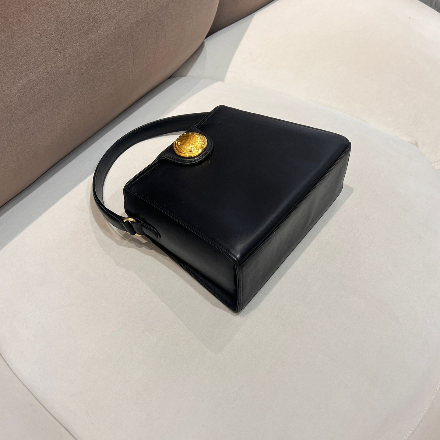 Givenchy Vintage Black Leather Trapezoid Top Handle Medallion Handbag