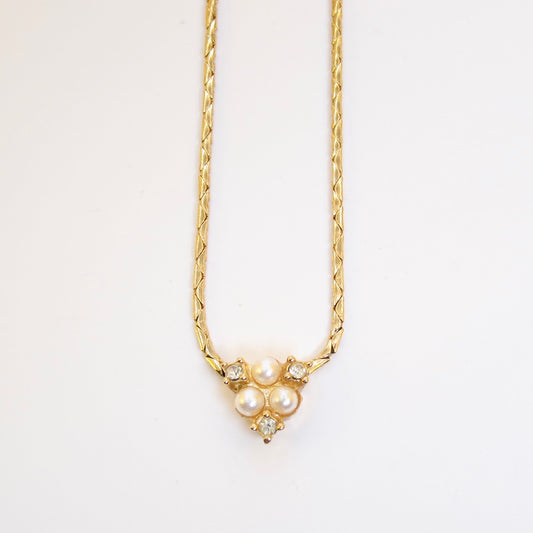 Christian Dior Vintage Pearl and Rhinestone Golden Necklace