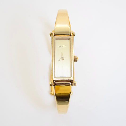 Gucci 復古長方形金色錶盤手鐲腕錶