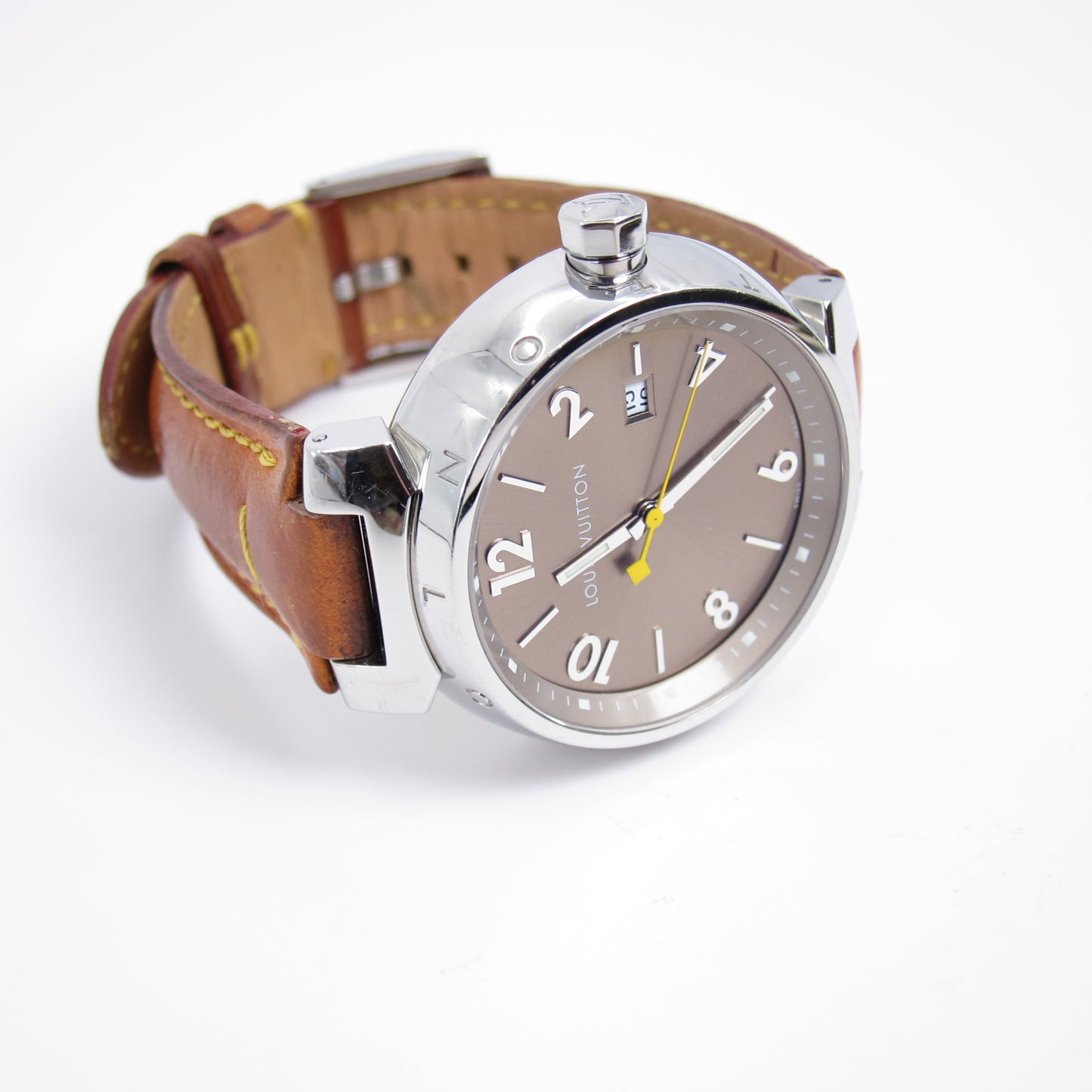 Louis Vuitton Vintage Tambour Brown Face and Leather Strap Watch