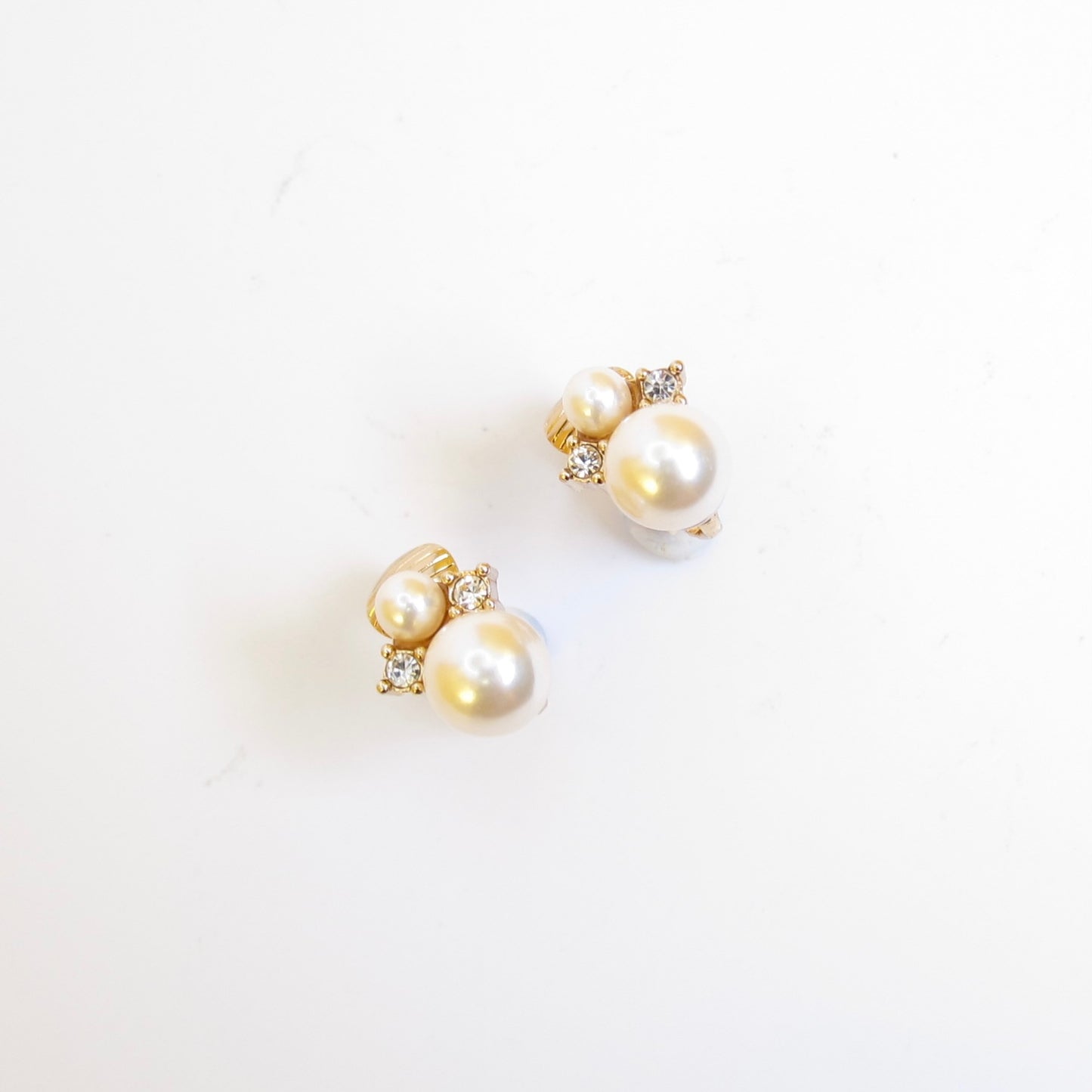 Christian Dior Vintage Pearl and Rhinestone Golden Clip-on Earrings