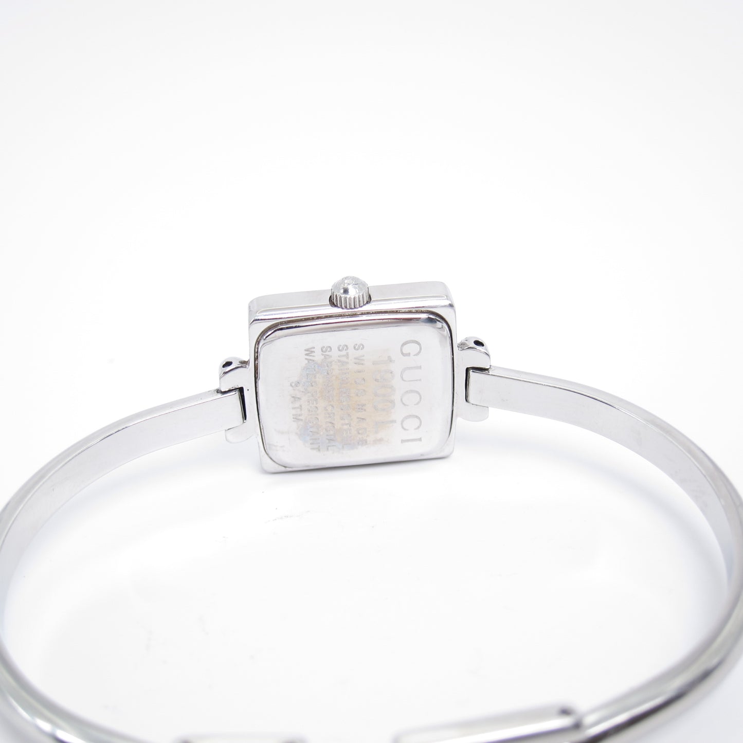 Gucci 復古方形黑色錶盤銀色手鐲腕錶