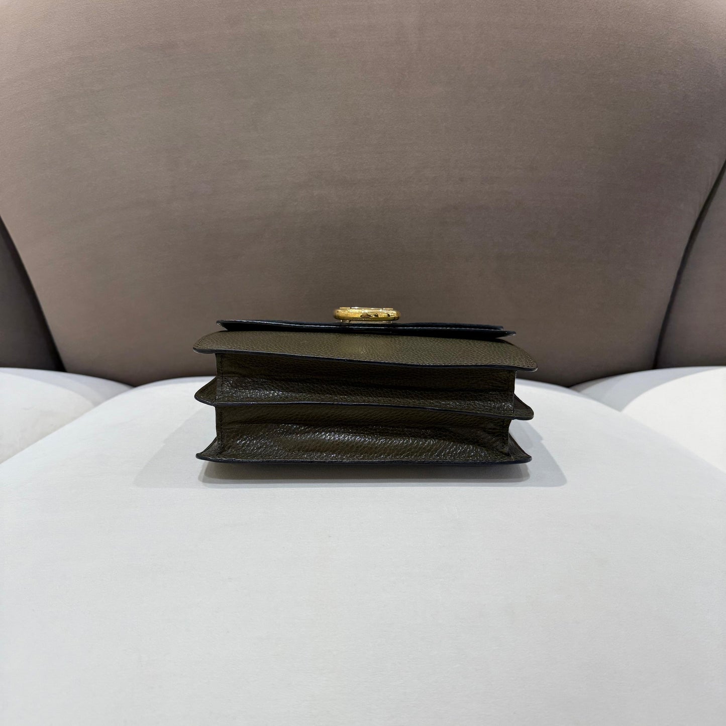 Celine Vintage Olive Green Leather Ring Clasp Top Handle Bag