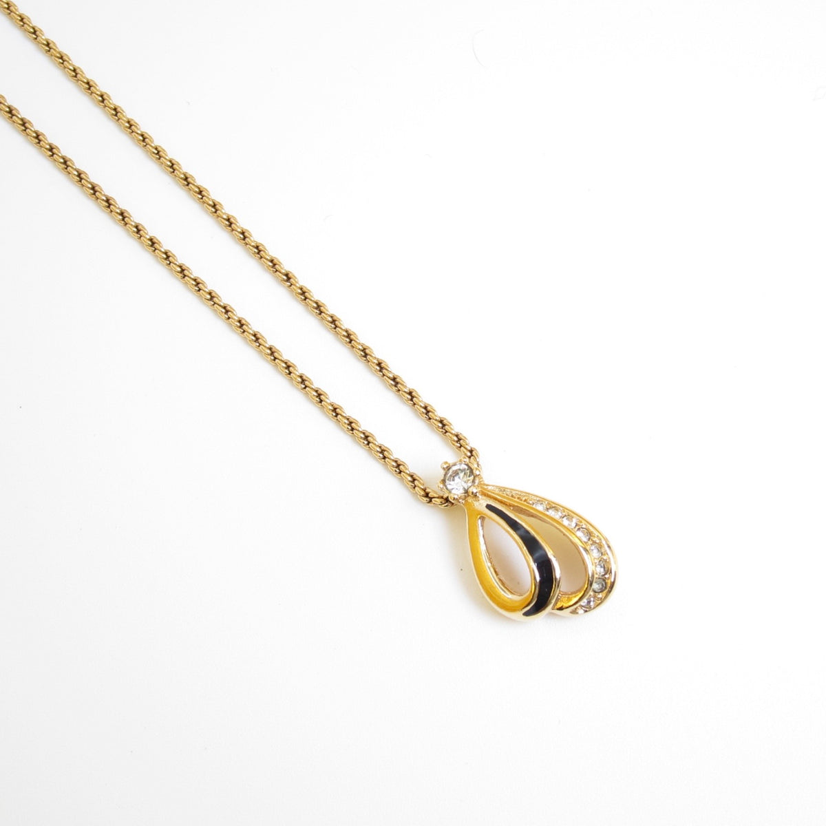 Christian Dior Vintage Black Teardrop Rhinestone Gold-Tone Necklace