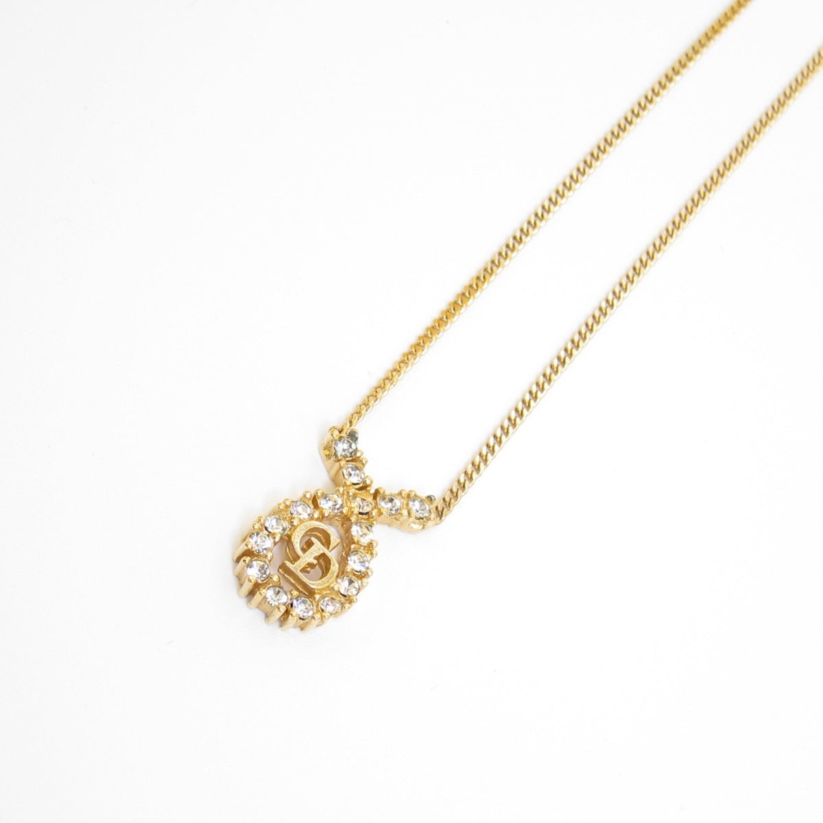 Christian Dior Vintage Rhinestone Halo CD Logo Gold-Tone Necklace