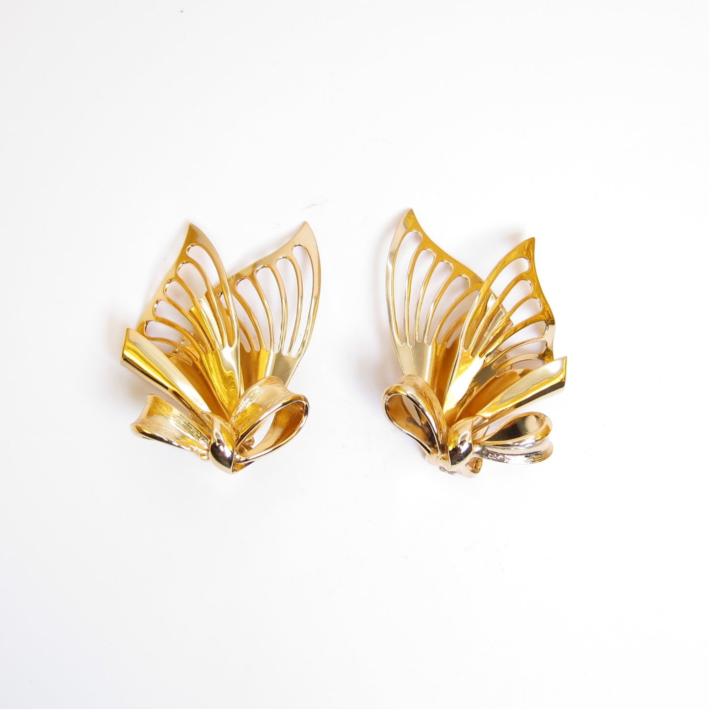 Christian Dior Vintage Ribbon Butterfly Golden Clip-on Earrings