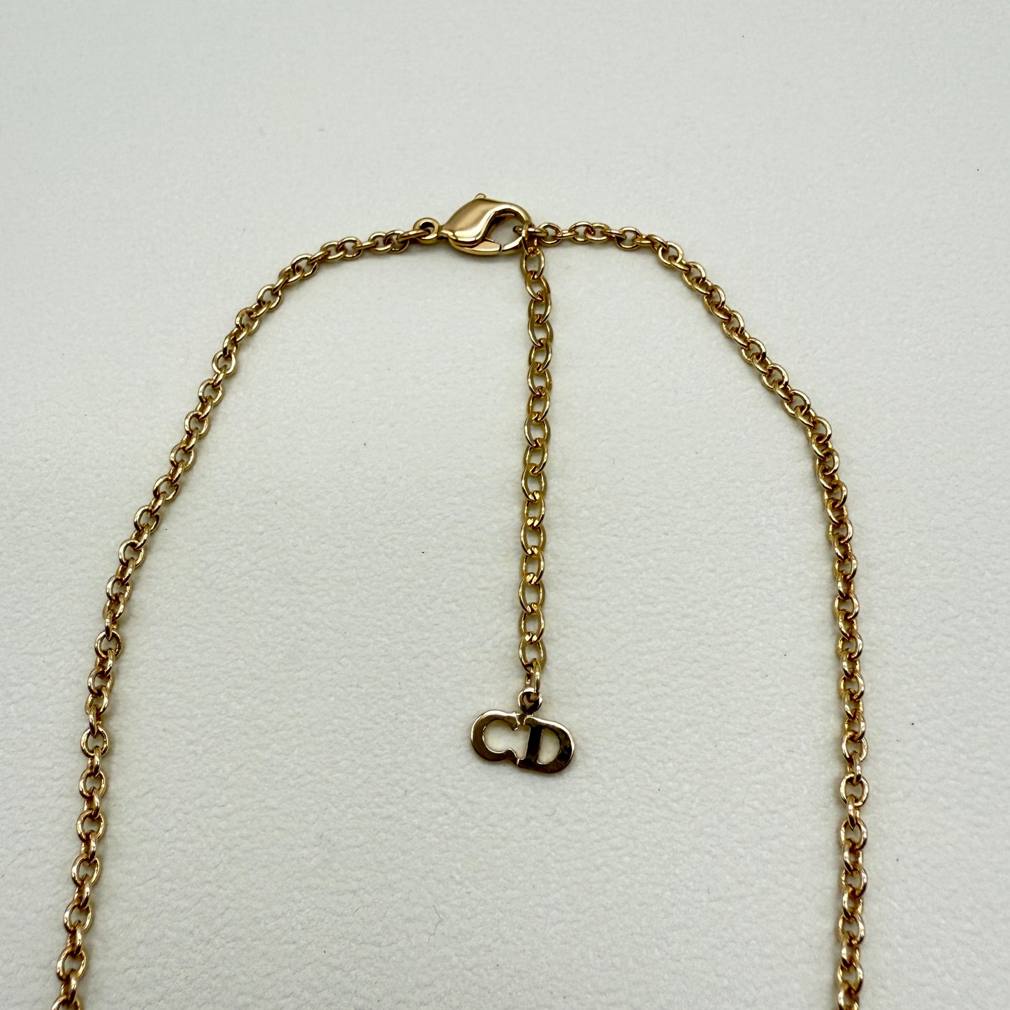Christian Dior Vintage CD Logo in V Shape with Rhinestone Golden Necklace