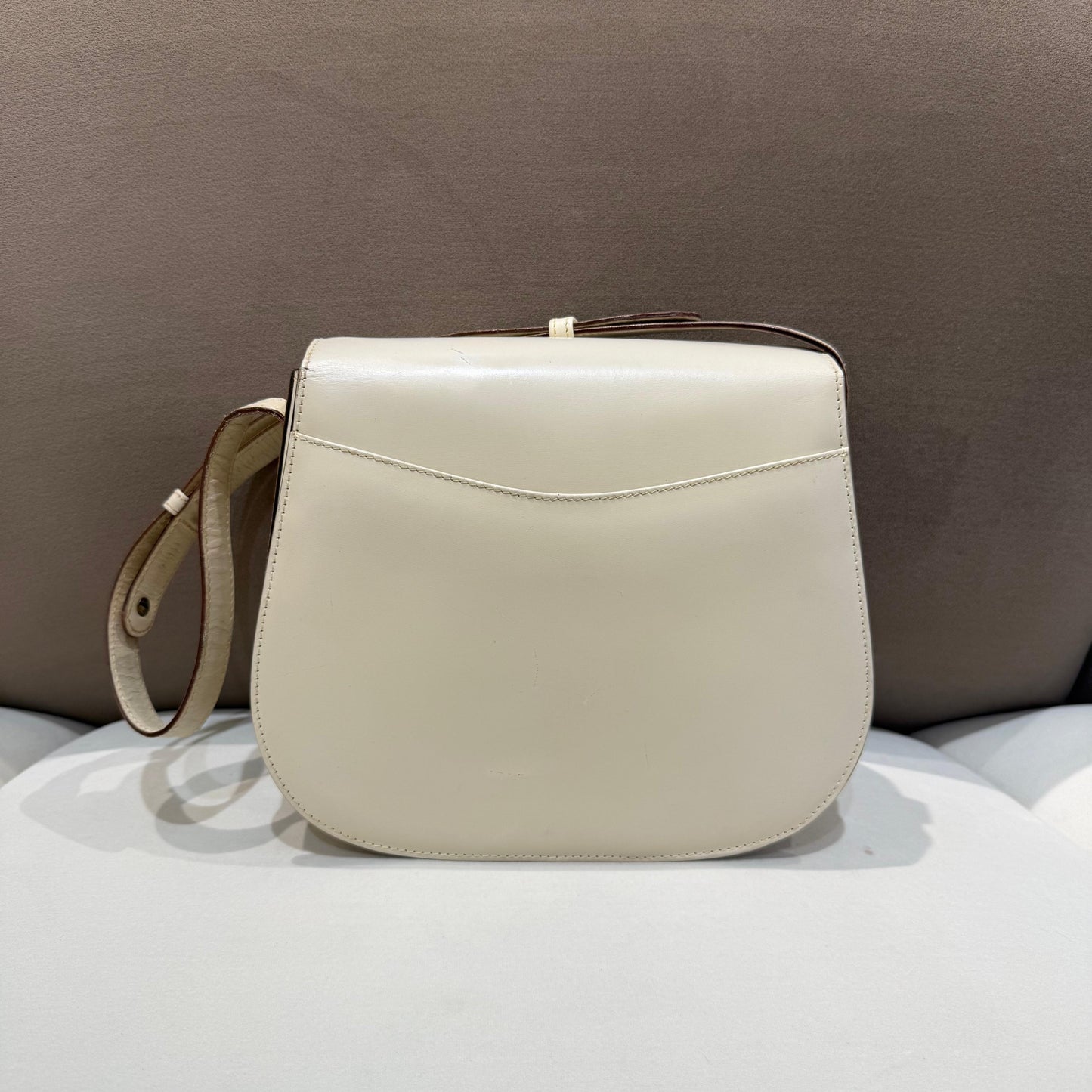 Celine Vintage Golden Lock Light Beige Leather Shoulder Bag