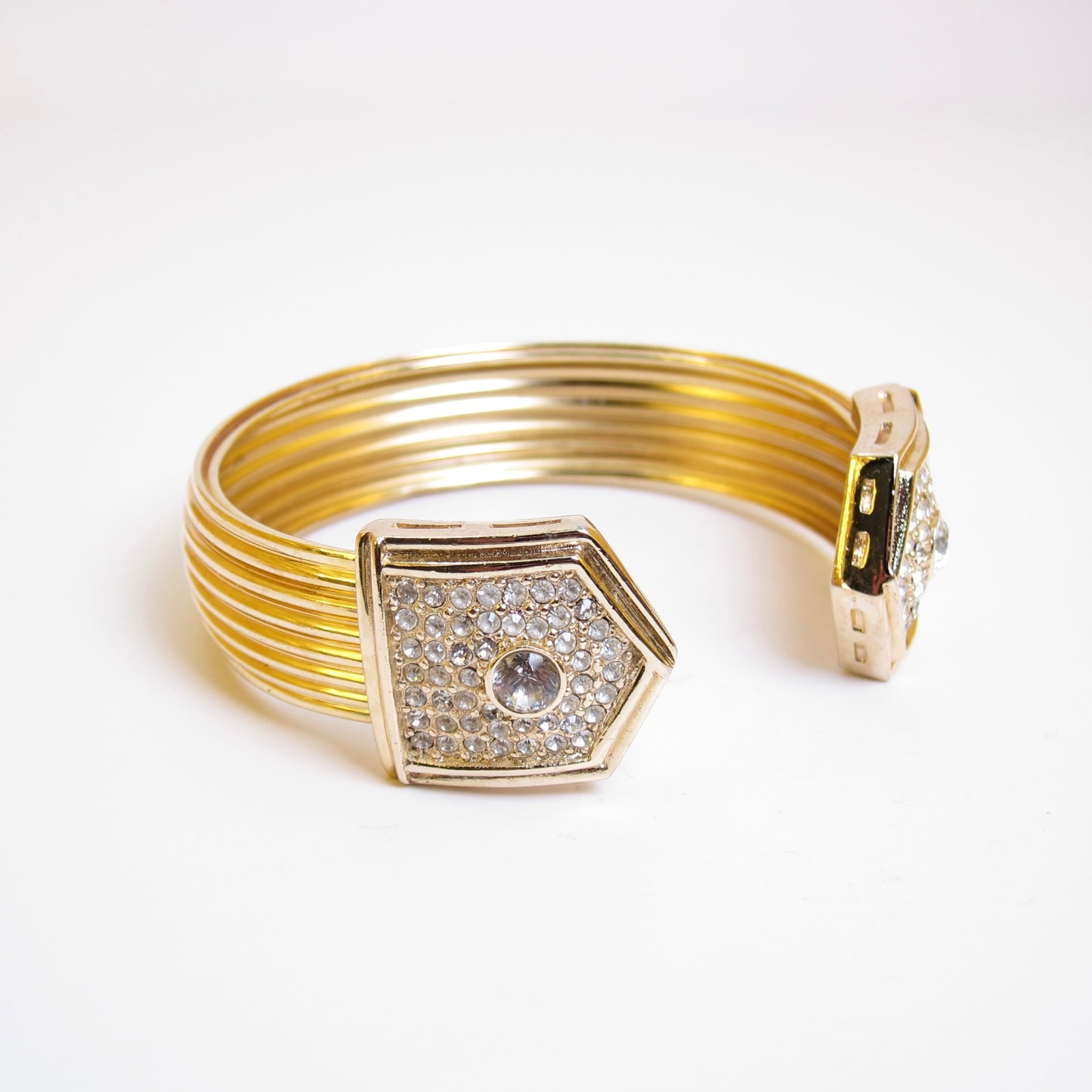 Christian Dior Vintage Stylish Rhinestone Golden Cuff Bangle