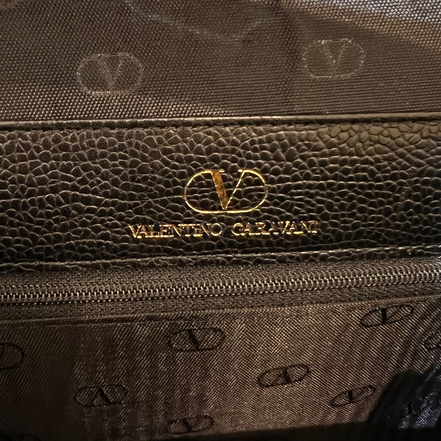 Valentino Garavani Vintage Black Leather V Logo Top Handle Bag