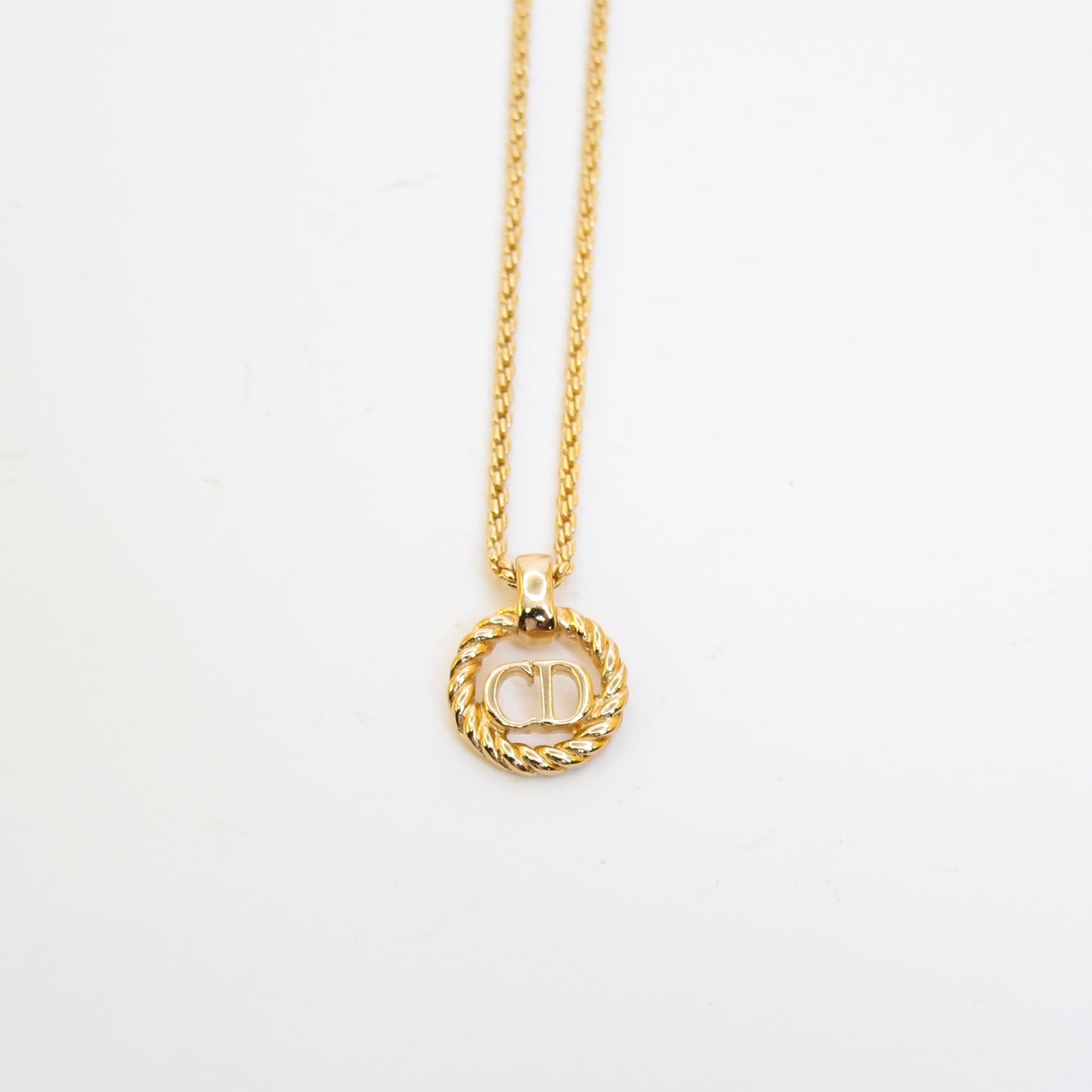 Christian Dior 復古 CD 標誌扭紋金色項鍊