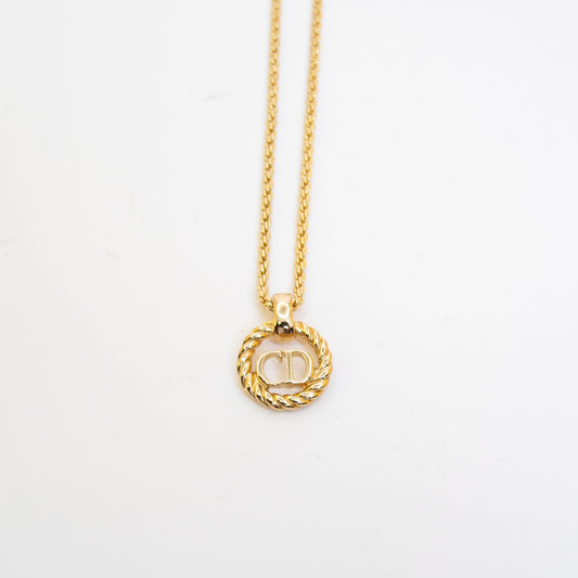 Christian Dior 復古 CD 標誌扭紋金色項鍊