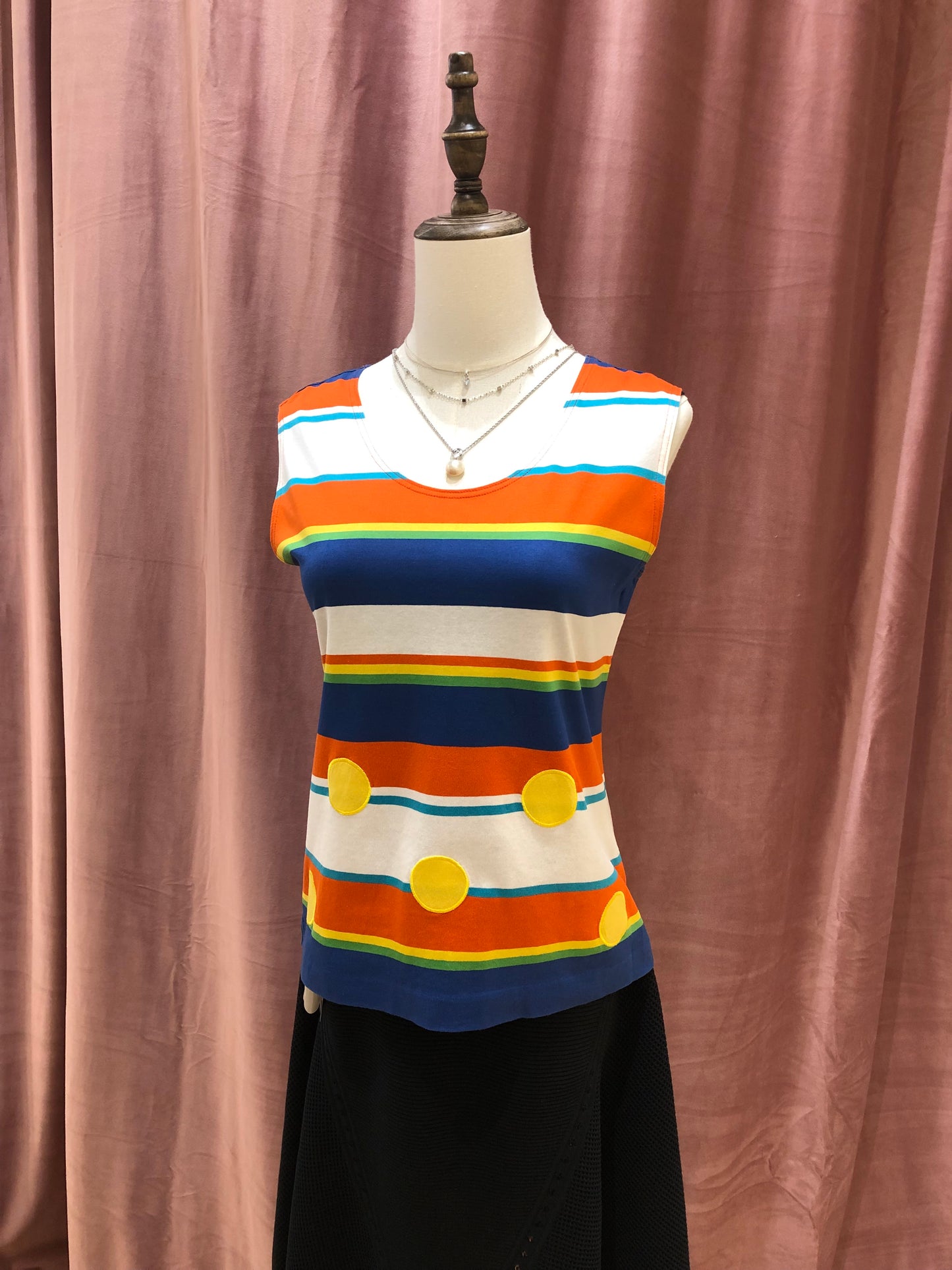Christian Dior Vintage Multi-Color Striped with Polka Dots Sleeveless Top