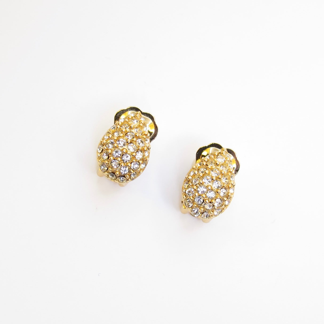Christian Dior Vintage Drop-shaped with Rhinestone Golden Clip-on Earrings
