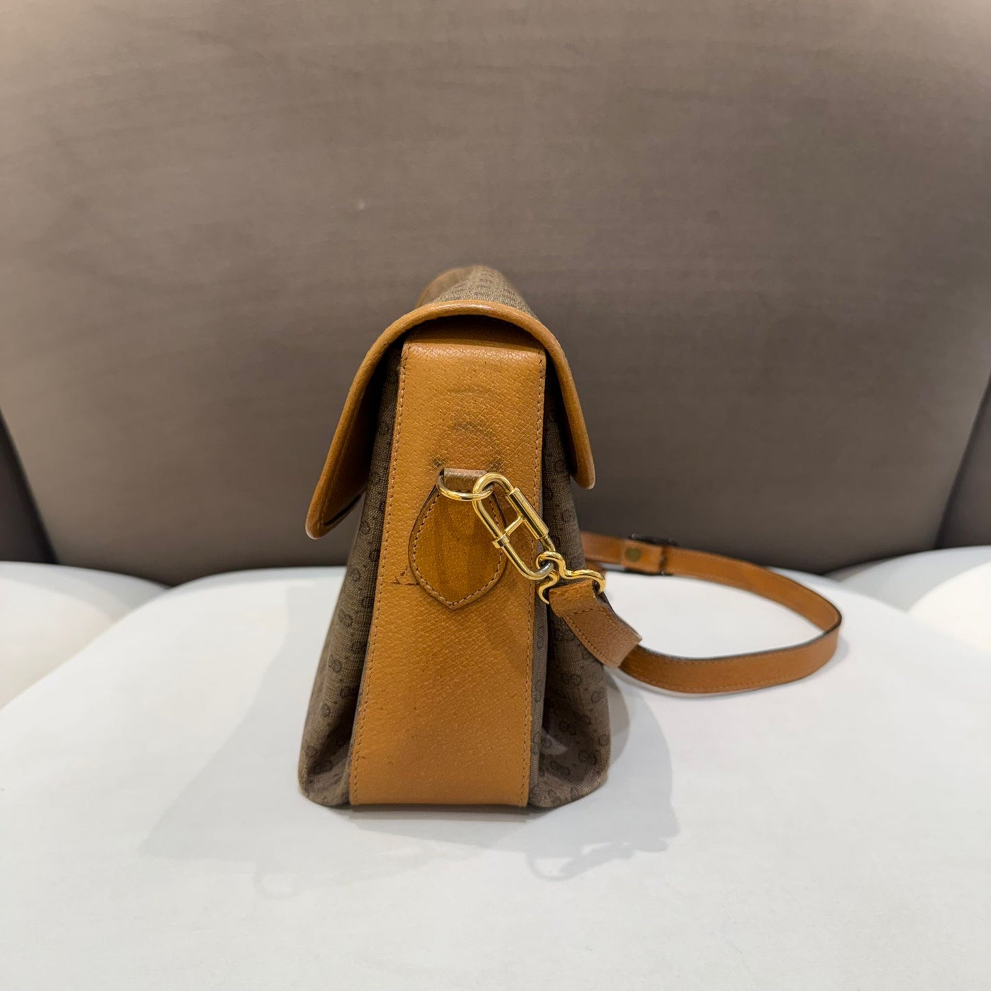 Gucci Vintage Micro Gg Canvas Beige Leather Shoulder Bag