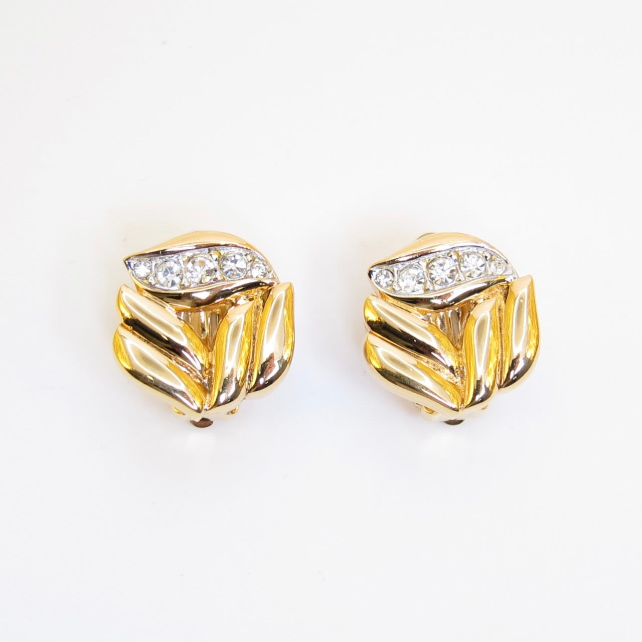 Nina Ricci Vintage Stylish Rhinestone Golden Clip-on Earrings