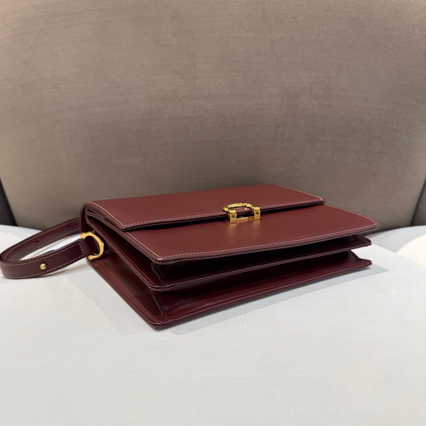 Cartier Vintage Burgundy Leather Box Shoulder Bag