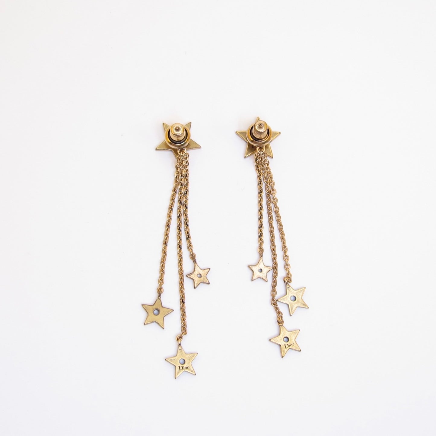 Christian Dior Vintage Black Star Dangle Golden Earrings