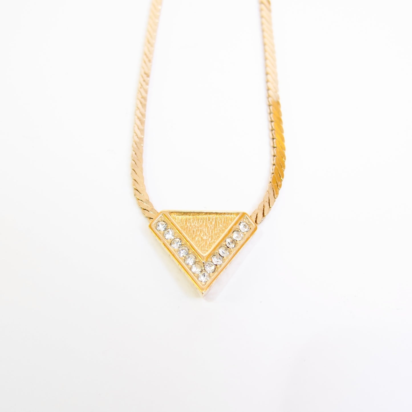Christian Dior Vintage Triangle Shape with Rhinestone Golden Necklace