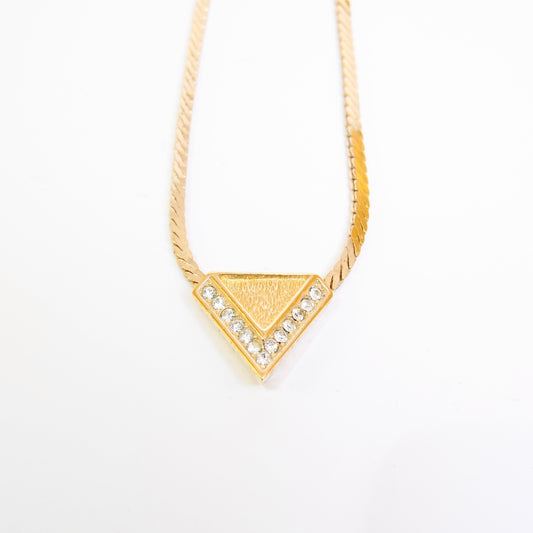 Christian Dior Vintage Triangle Shape with Rhinestone Golden Necklace