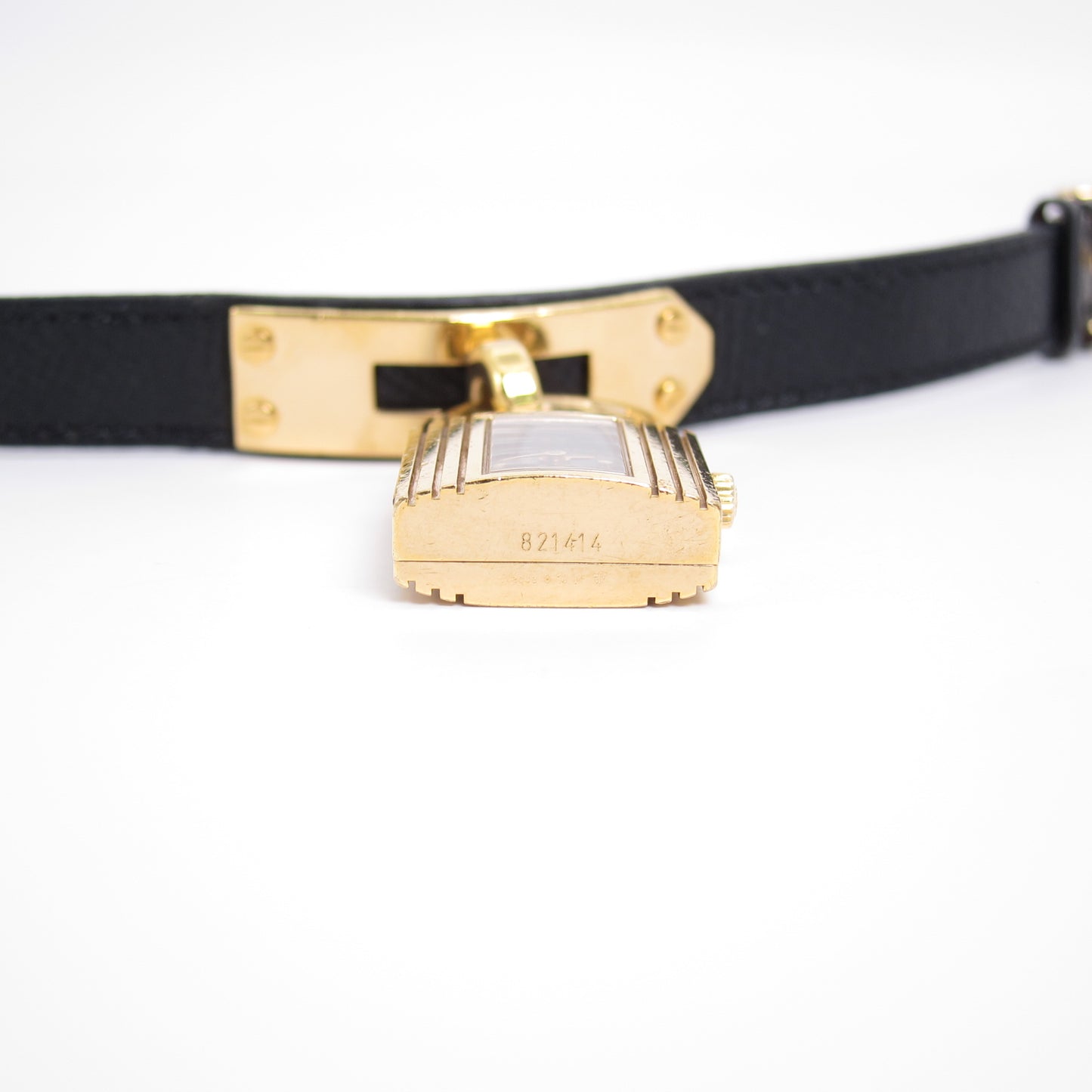 Hermes Vintage Black Face Kelly Watch with Leather Strap