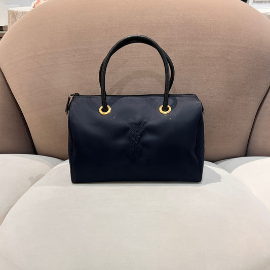 Yves Saint Laurent Vintage Ysl Logo Black Leather Boston Handbag