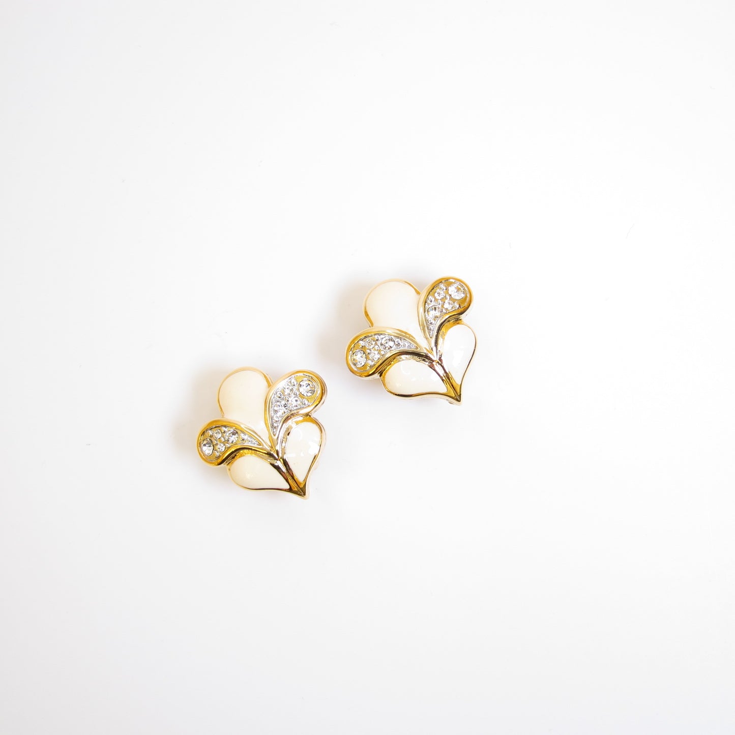 Nina Ricci Vintage White and Rhinestone Golden Clip-on Earrings