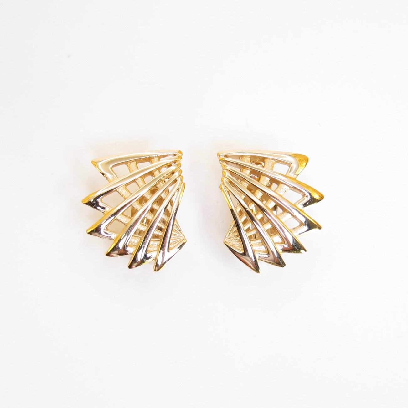 Givenchy Vintage Sculptural Fan Golden Clip-on Earrings