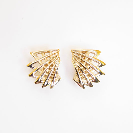 Givenchy Vintage Sculptural Fan Golden Clip-on Earrings