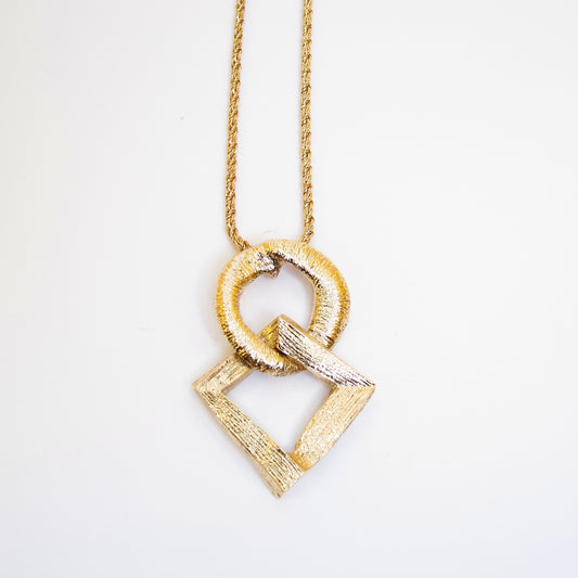 Yves Saint Laurent Vintage Circle and Rhombus Golden Necklace