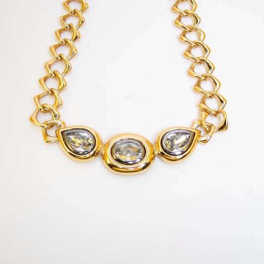 Yves Saint Laurent Vintage Rhinestone Motif Golden Necklace