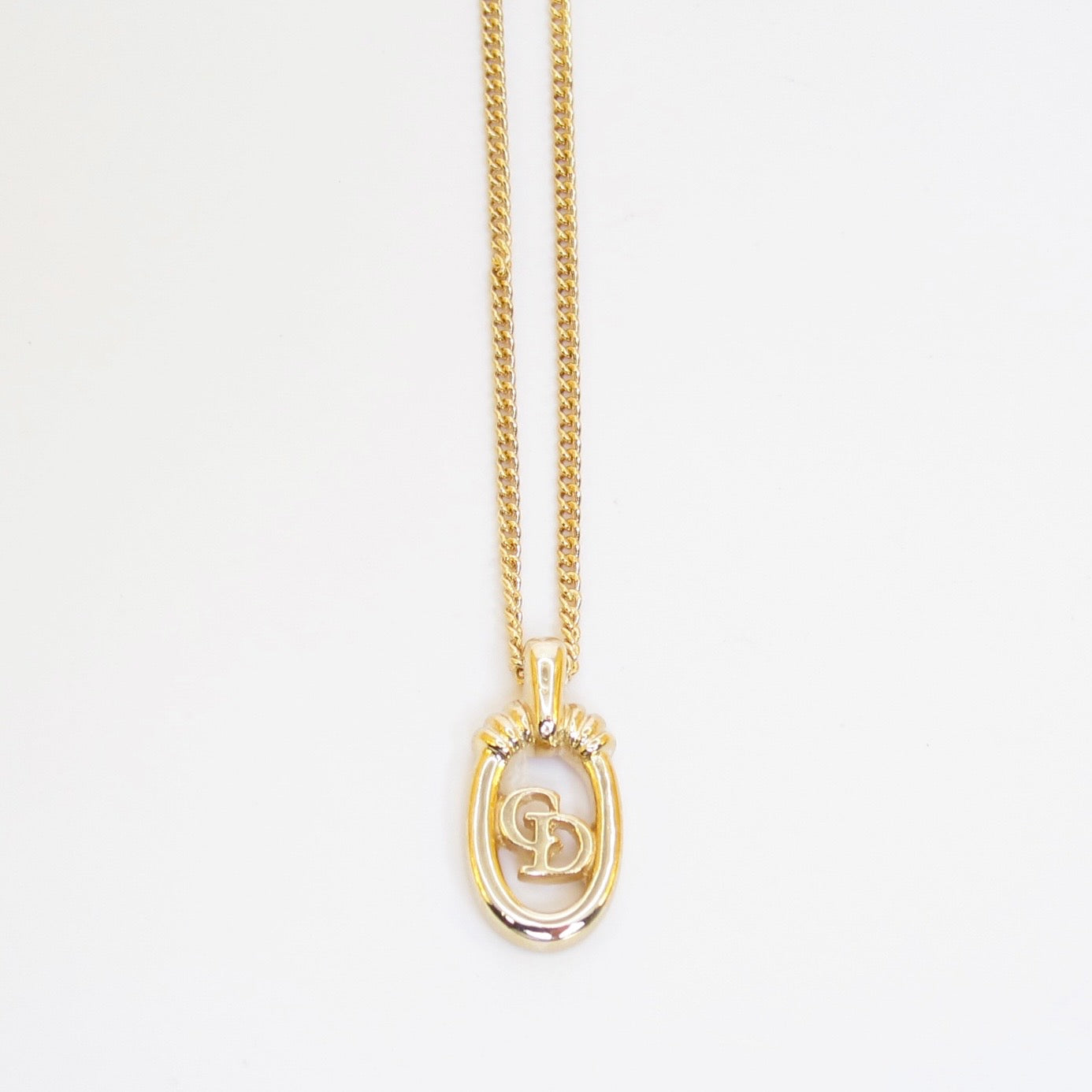 Christian Dior Vintage CD Logo in Oval Shaped Golden Necklace
