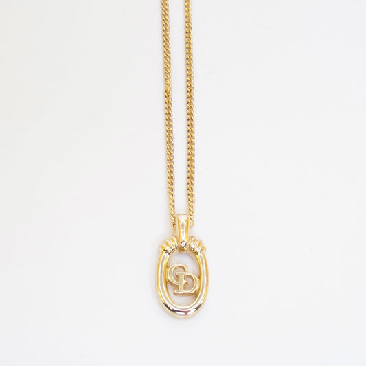 Christian Dior Vintage CD Logo in Oval Shaped Golden Necklace