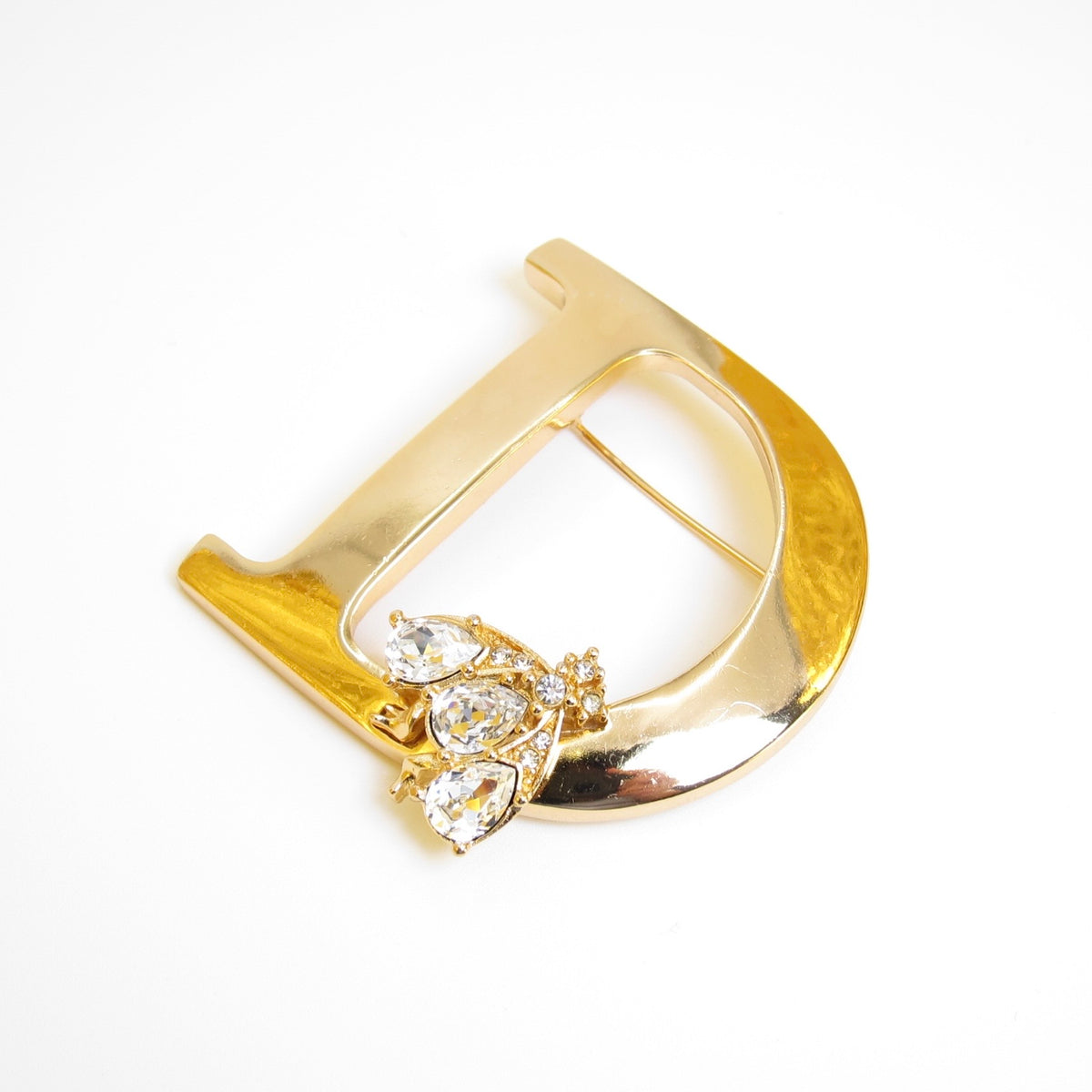 Christian Dior 中古 D 字母閃石金色胸針