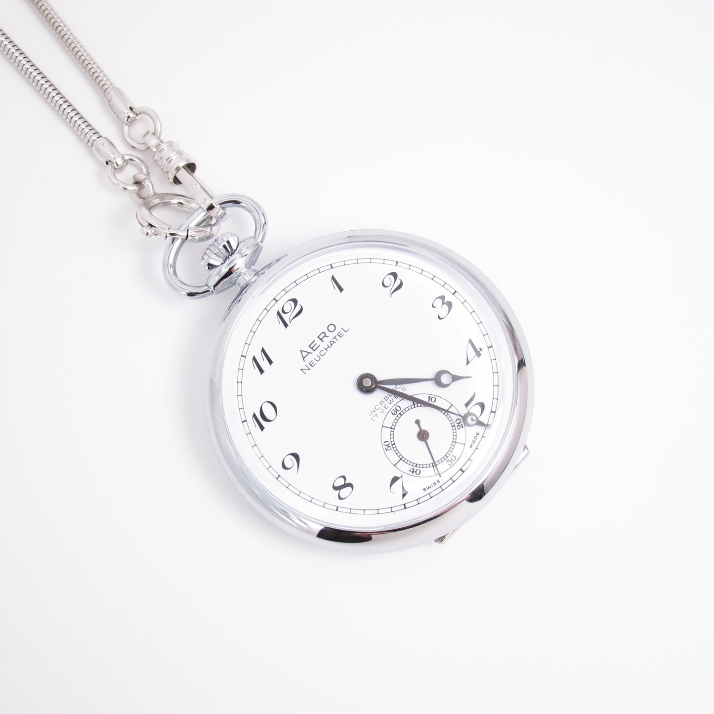 Aerowatch Vintage White Face 17 Jewels Hand-Winding Pocket Watch