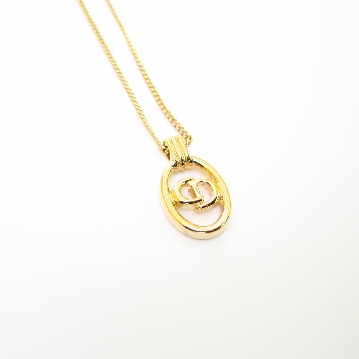 Christian Dior Vintage CD Logo in Oval Shape Golden Necklace