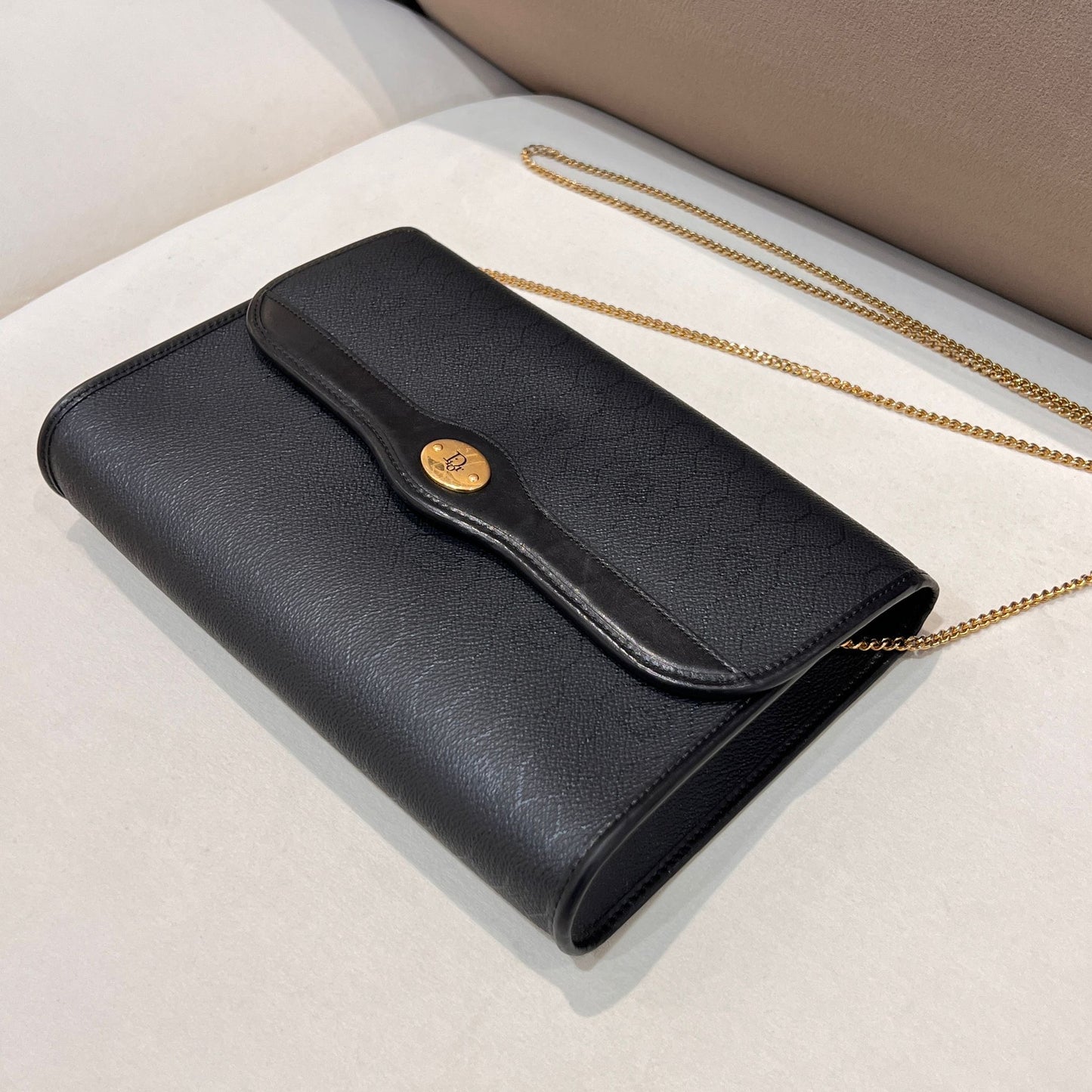 Christian Dior Vintage Black Honeycomb Leather Chain Shoulder Bag