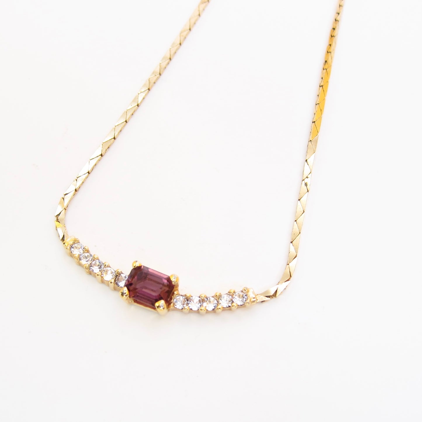 Christian Dior Vintage Purple Color Stone and Rhineatone Golden Necklace
