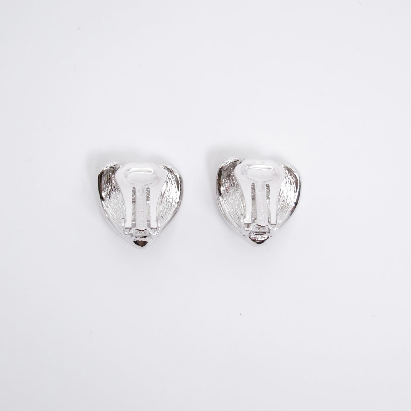 Christian Dior Vintage Heart-shaped with Rhinestone Silver Clip-on Earrings