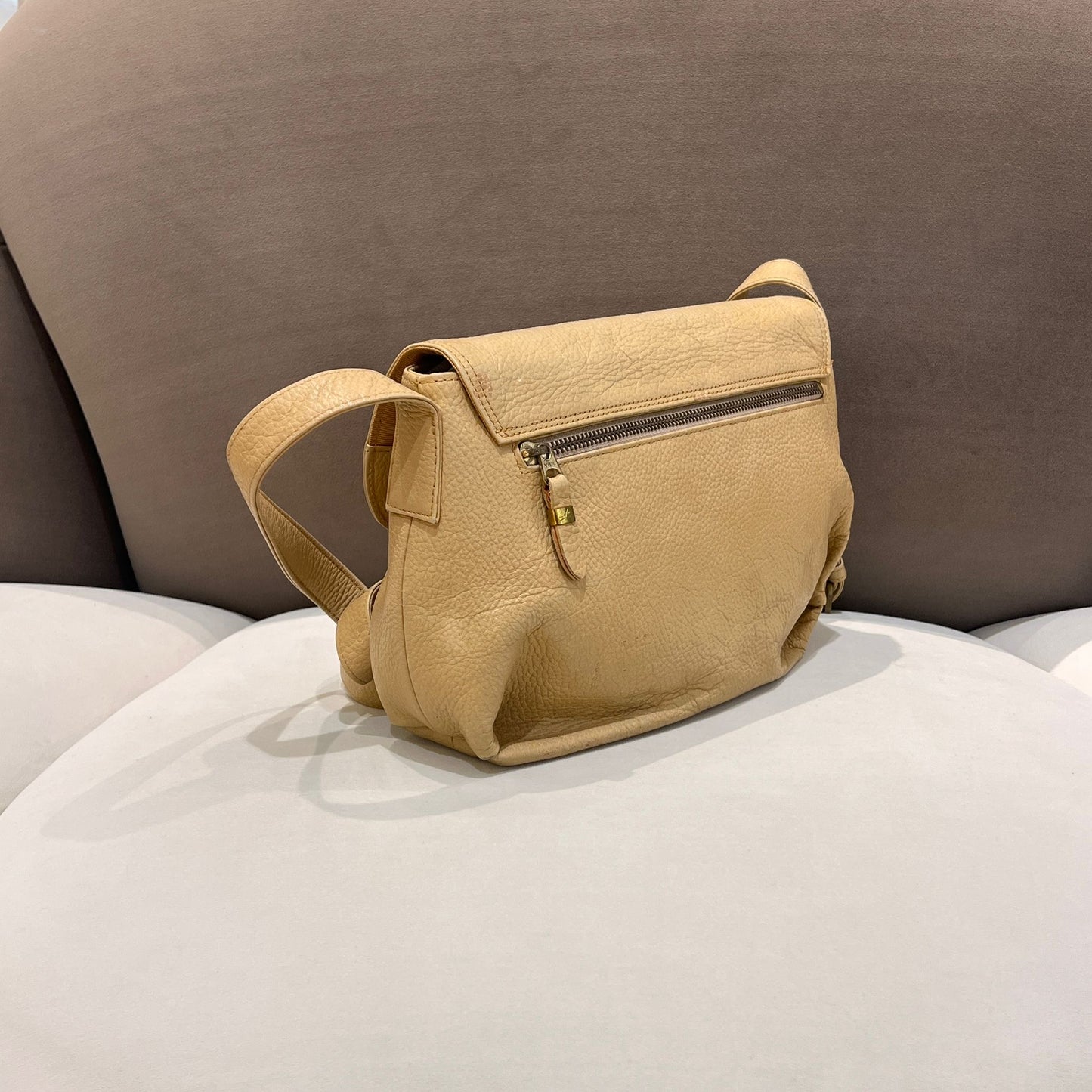 Givenchy Vintage Embossed Logo Beige Leather Shoulder Bag