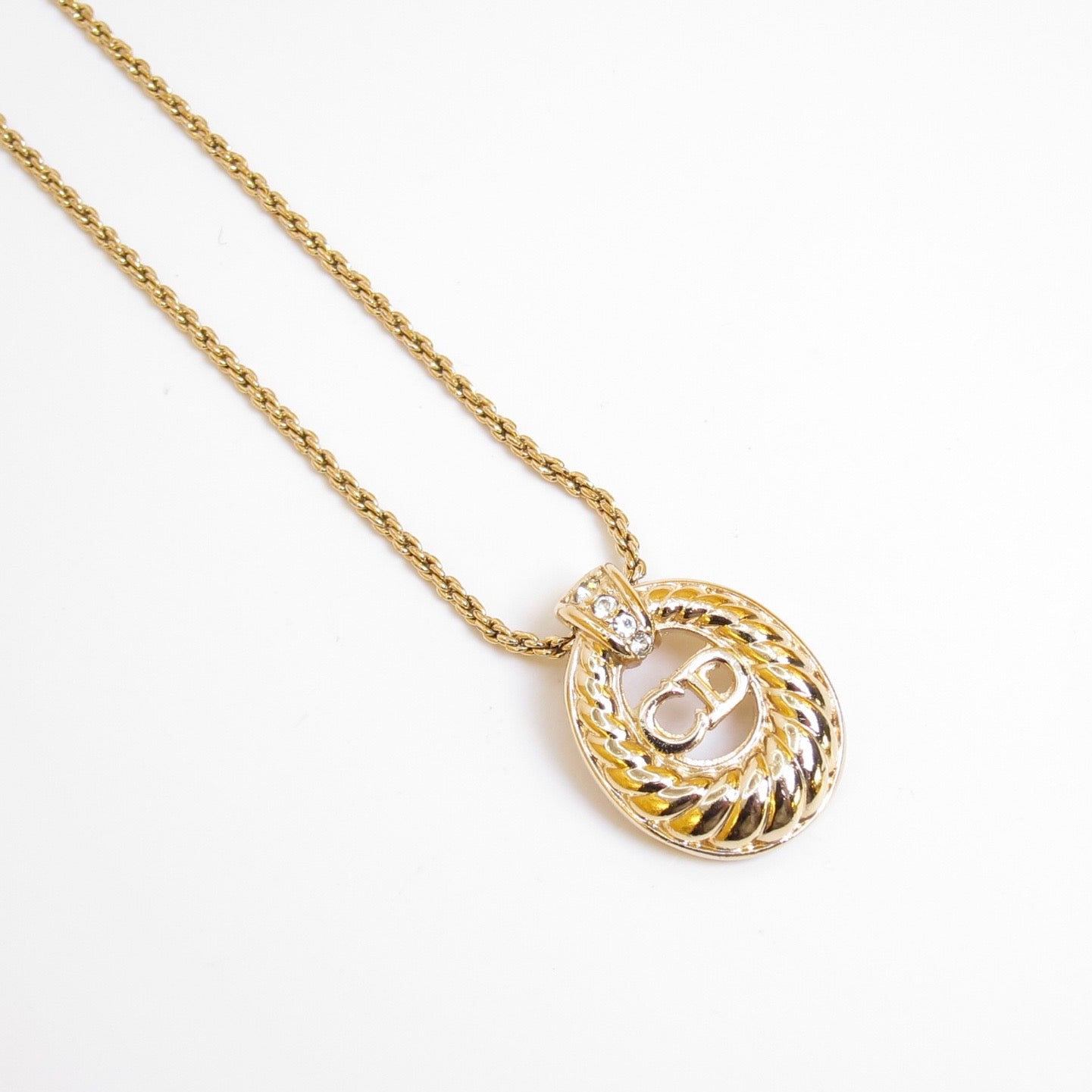 Christian Dior Vintage CD Logo in Oval Shaped Golden Necklace