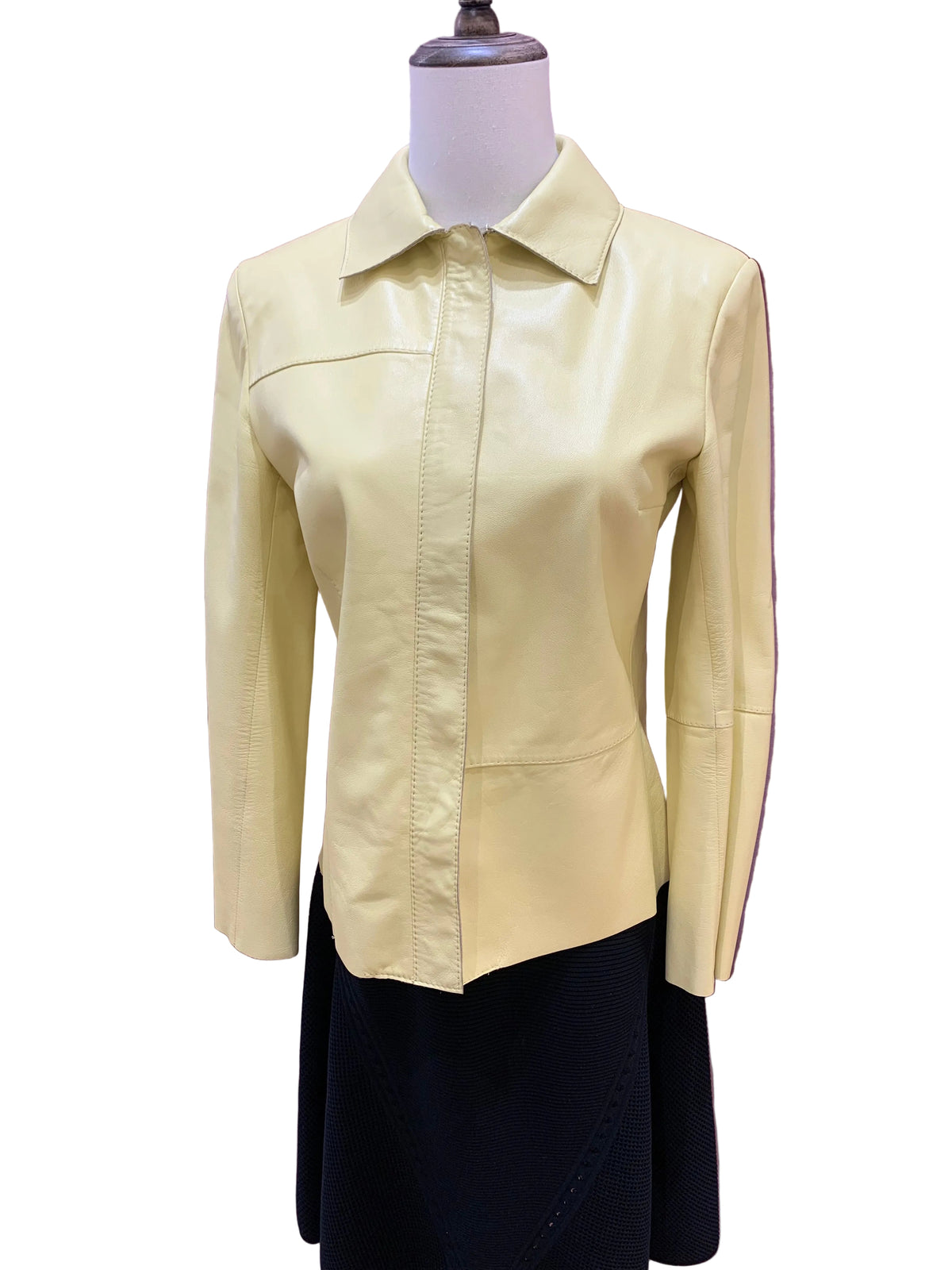 Valentino Miss V Vintage Lemon Yellow Leather Cropped Jacket Size 38
