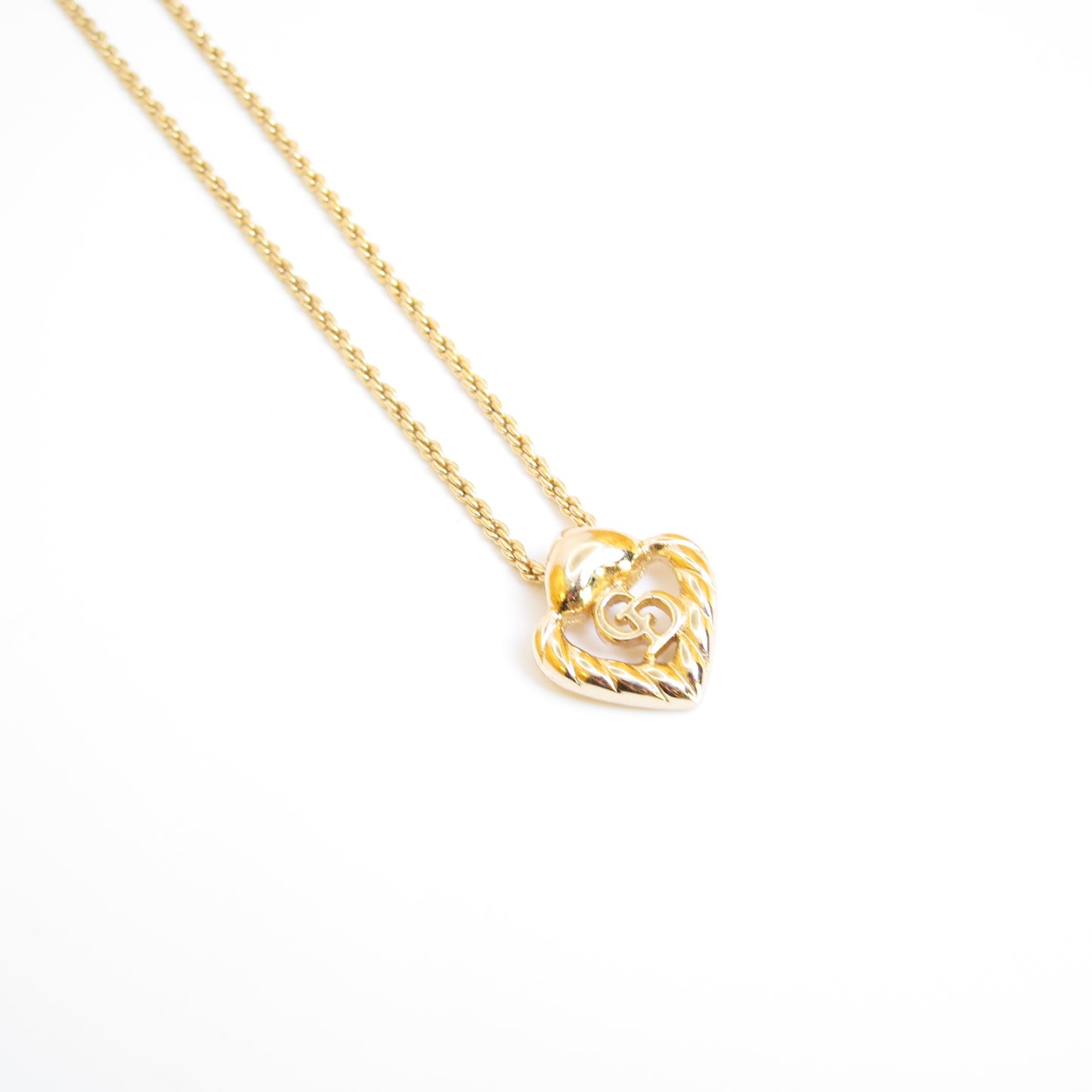 Christian Dior Vintage CD Logo in Heart Shape Golden Necklace