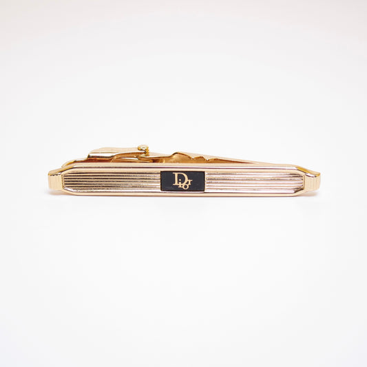 Christian Dior Vintage Dior Logo Black and Golden Tie Clip