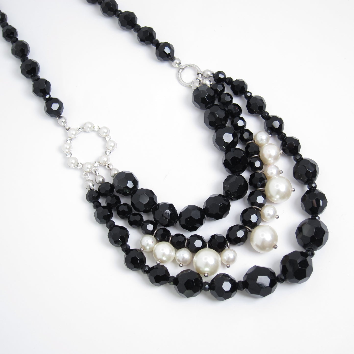 Givenchy Vintage Pearl and Black Color Stone Necklace