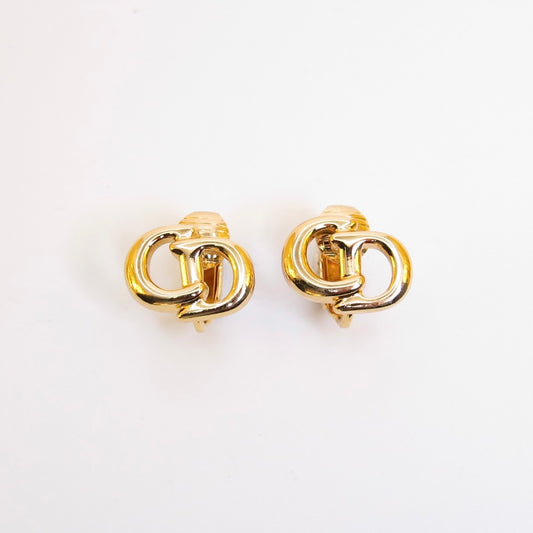 Christian Dior Vintage CD Logo Golden Clip-on Earrings