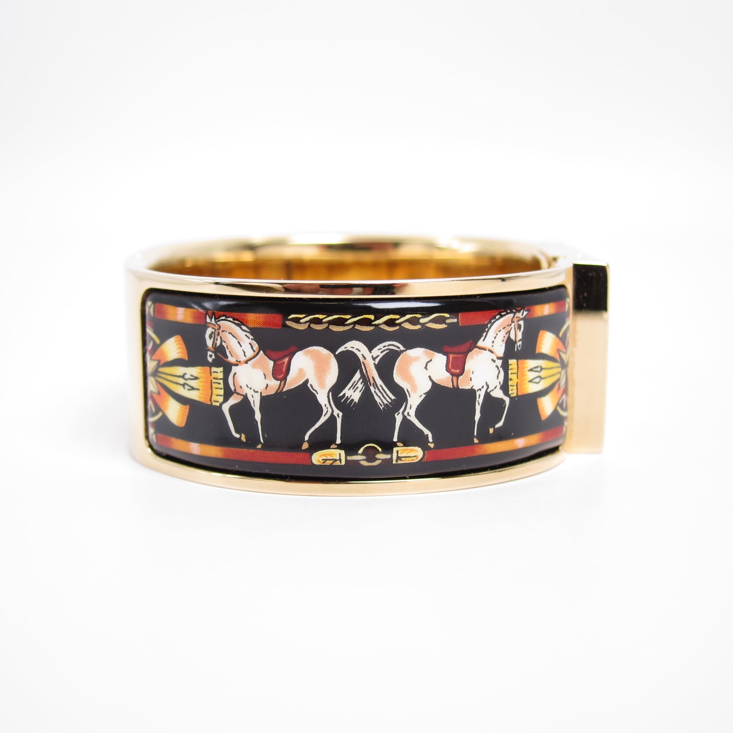 Hermes Vintage Loquet Golden Face Black Cloisonne Enamel Bangle Watch