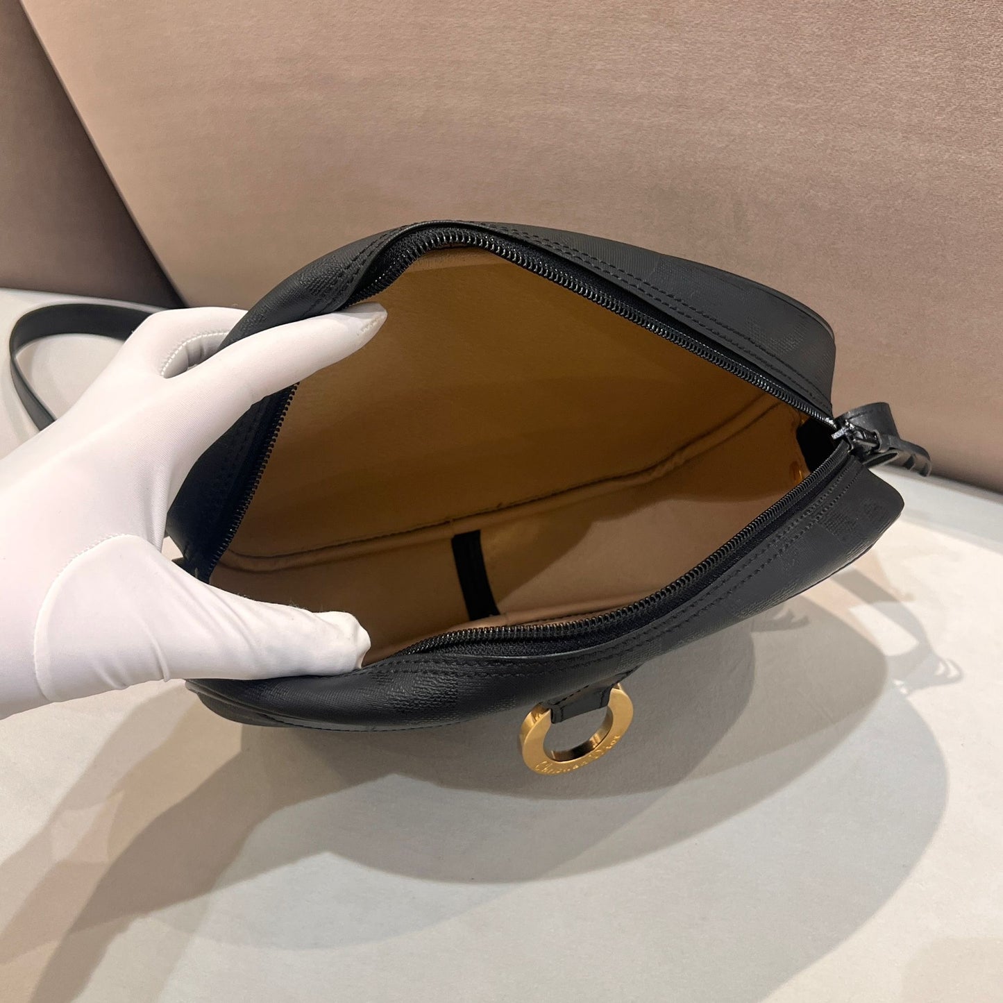 Christian Dior Vintage Black Trotter Embossed Leather Shoulder Bag