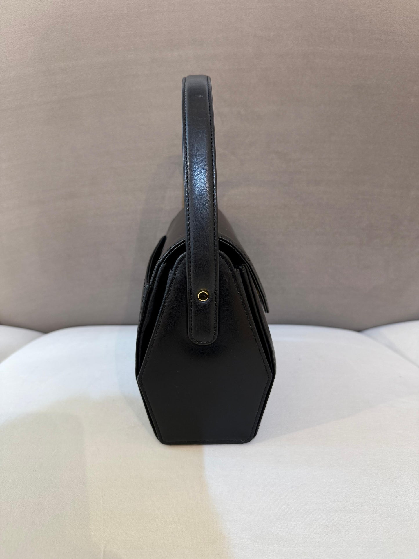 Givenchy Vintage Black Leather Gold Medallion Top Handle Bag