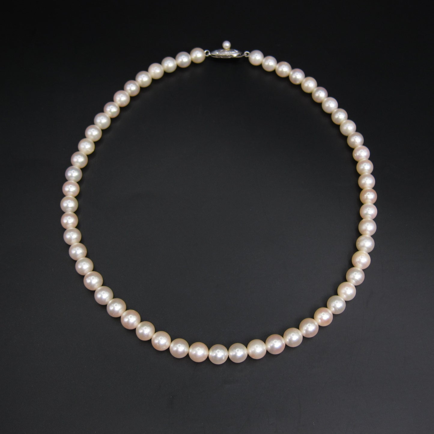 No Brand Vintage Akoya Pearl with Silver Buckle Necklace